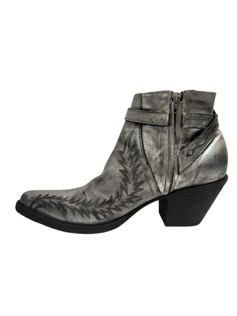 Old Gringo Yippee Ki Yay Western Embroidered Ankle Boots Silver Distressed